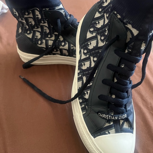 Dior Shoes - Dior Men’s Black and Cream High-Top Knit Logo Sneakers
